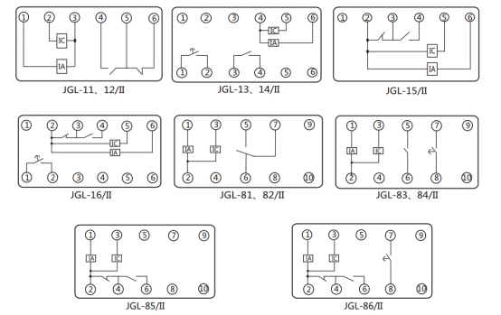 JGL-81/Ⅱ二相靜態(tài)反時(shí)限過(guò)流繼電器內(nèi)部端子外引接線圖